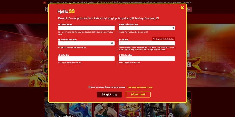Nhận biểu mẫu đăng ký HELLO88
